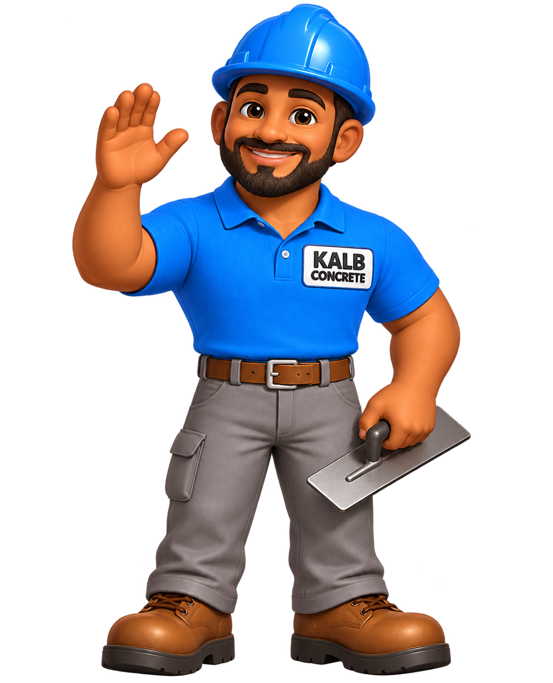 Mascote da Kalb Concrete com capacete de obras